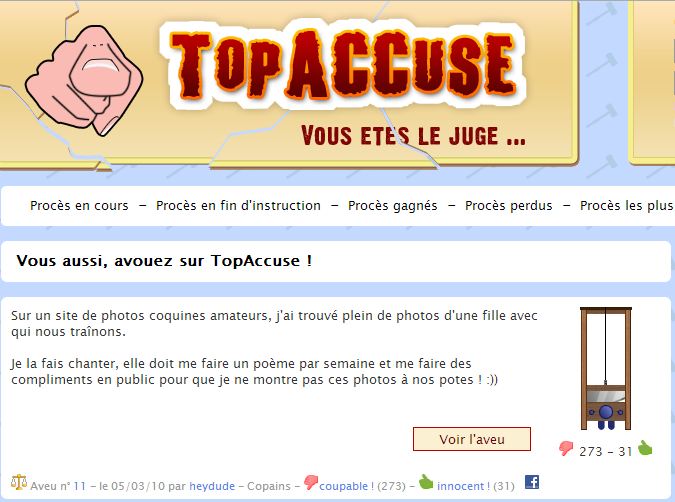 Le site internet TopAccuse où les membres confessent leurs fautes et se font juger