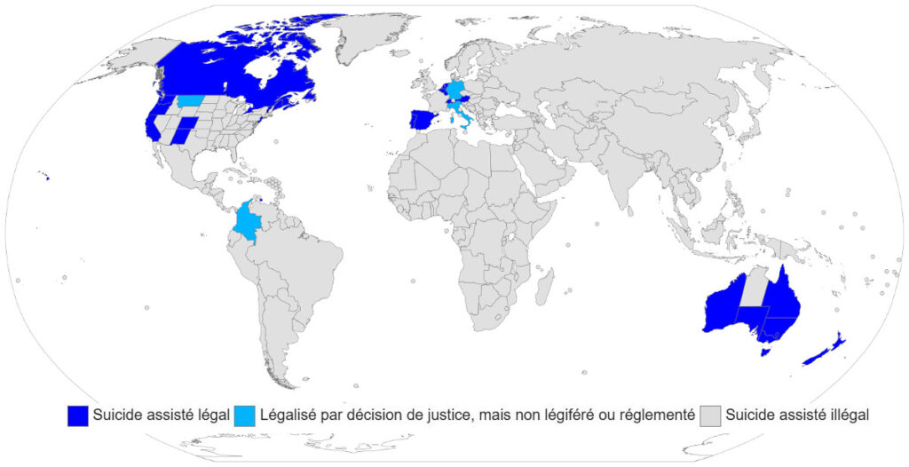 Carte des pays où le suicide assisté est légal